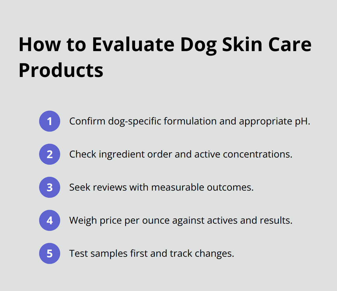 Compact checklist for assessing dog skin care product quality and fit