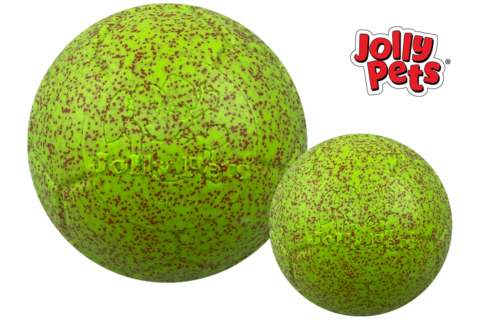 Jolly Pets green speckled dog toy balls in two sizes